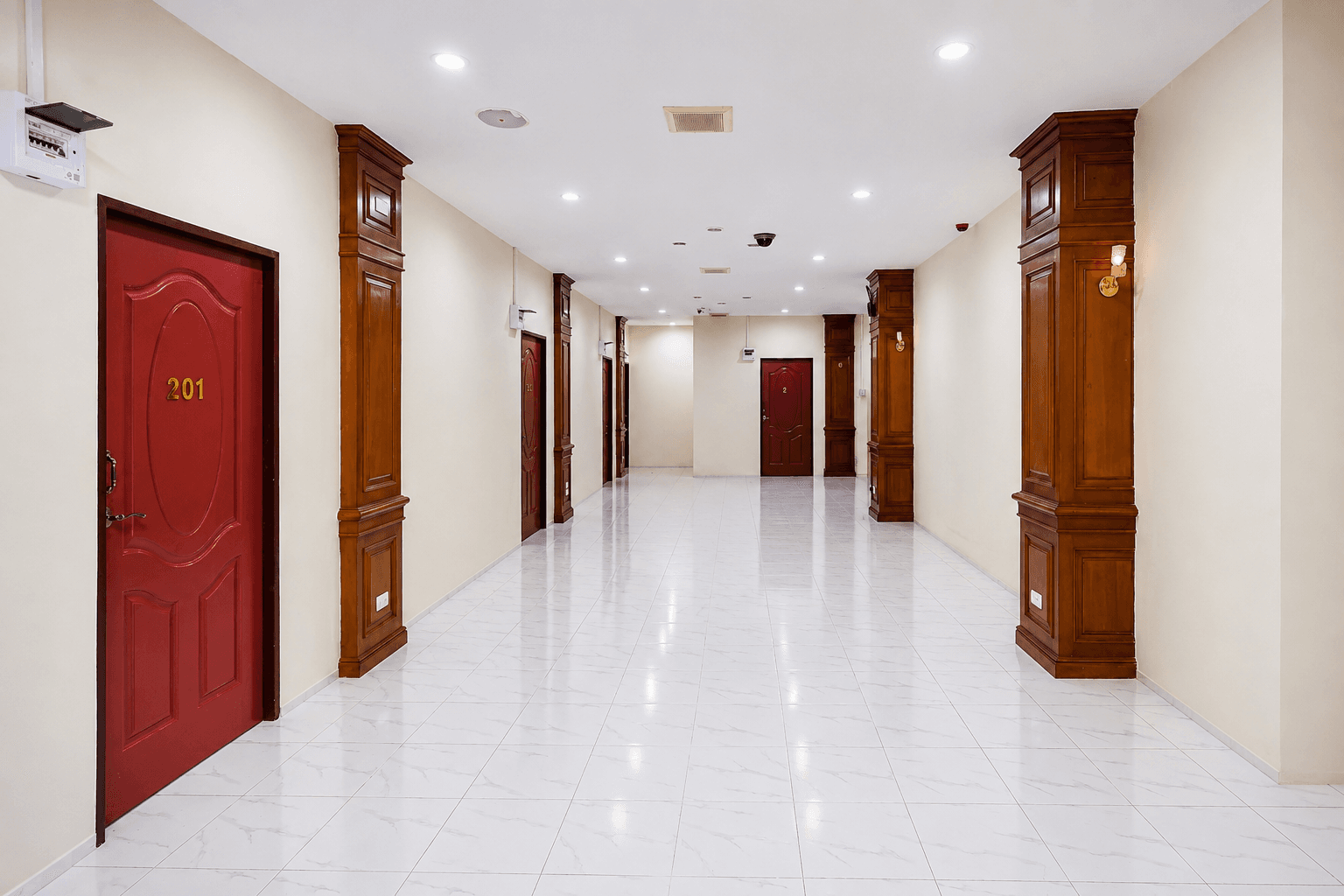 Guest room corridor at The Crown Hotel