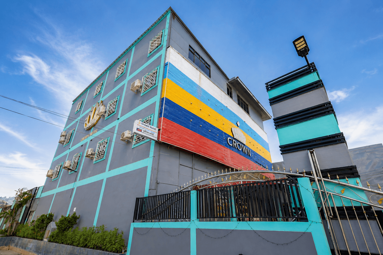 Low-angle view of The Crown Hotel exterior