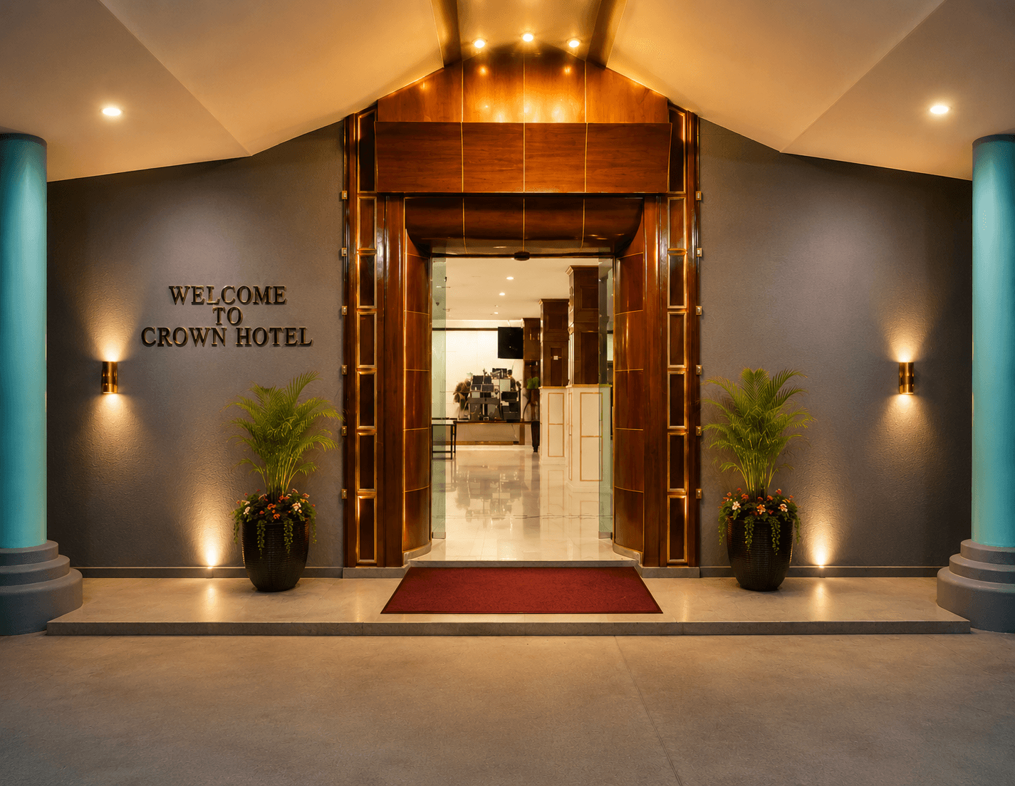 Warm welcome at The Crown Hotel entrance